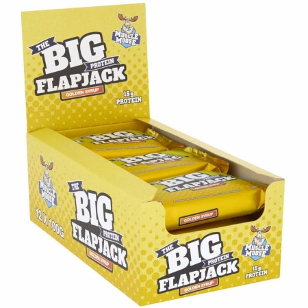 12 x THE BIG PROTEIN FLAPJACK 100G GOLDEN SYRUP, MUSCLE MOOSE