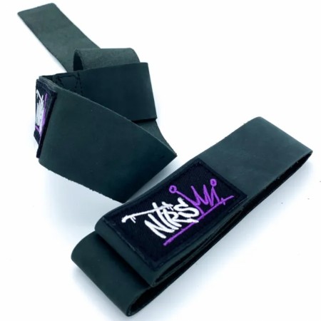 NTRS Leather Lifting Straps, Black/ Purple