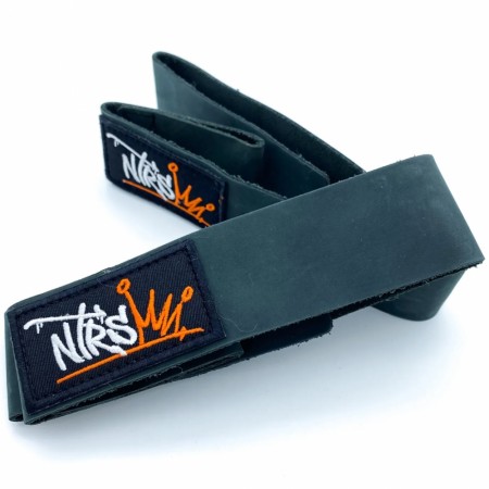 NTRS Leather Lifting Straps, Black/ Orange
