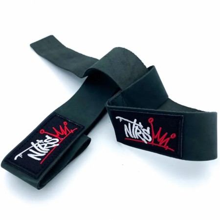 NTRS Leather Lifting Straps, Black/ Red